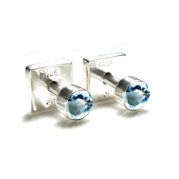 NEW - Handcrafted. .925 Sterling Silver Labradorite and Blue Topaz Cufflinks - Picture 4 of 6